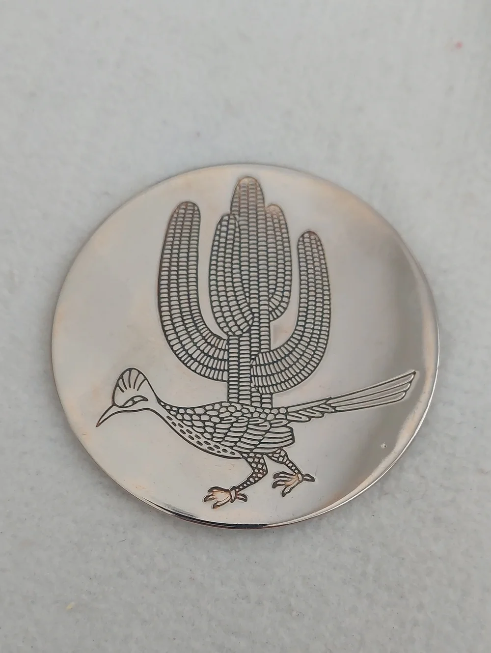 Silver-Toned Roadrunner/Cactus COASTER SETand HOLDER